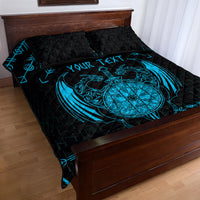 Personalized Viking Dragon Quilt Bed Set with Sword Blue Scandinavian Tattoo - Wonder Print Shop