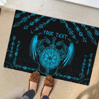 Personalized Viking Dragon Rubber Doormat with Sword Blue Scandinavian Tattoo - Wonder Print Shop