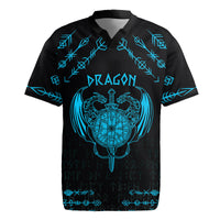 Personalized Viking Dragon Rugby Jersey with Sword Blue Scandinavian Tattoo - Wonder Print Shop