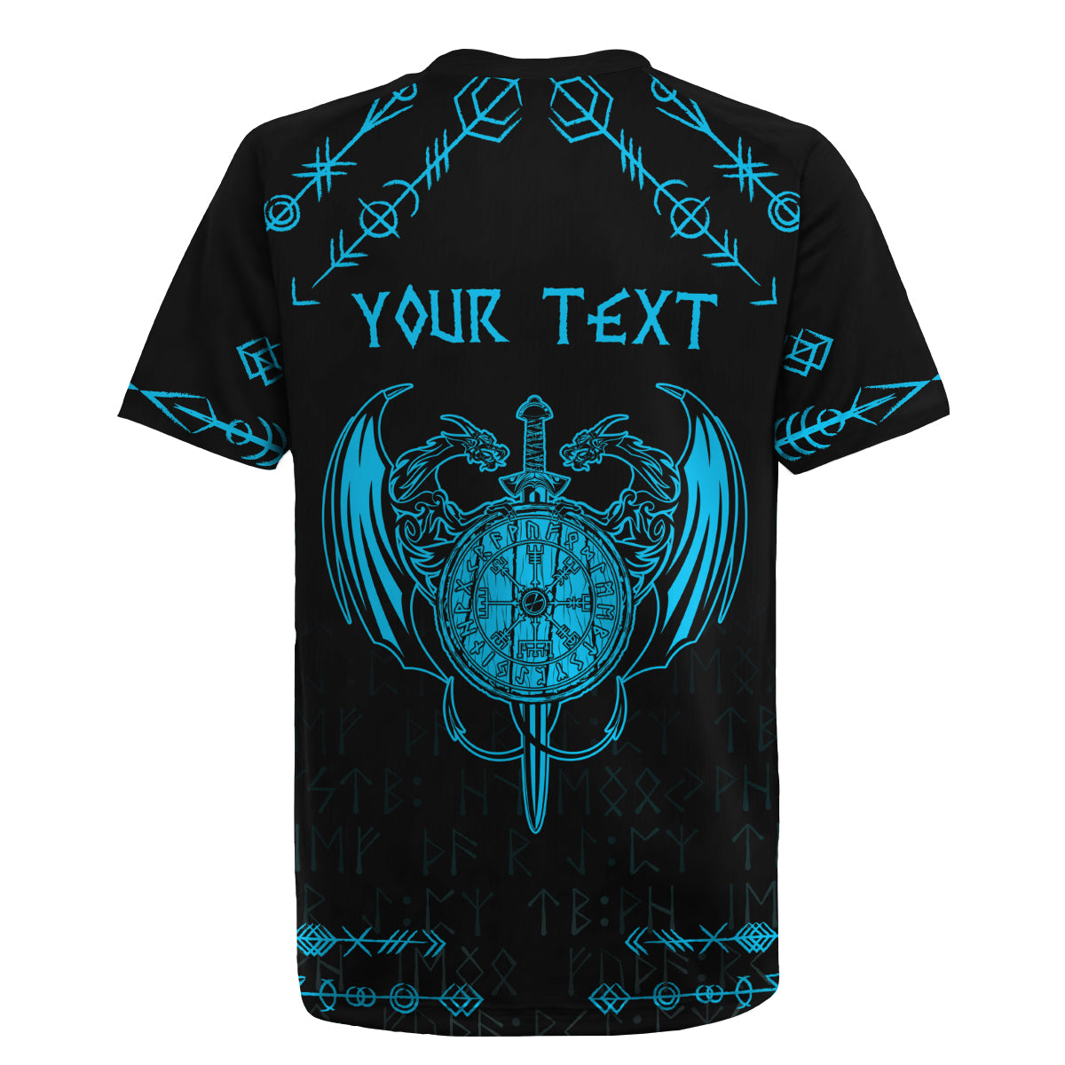 Personalized Viking Dragon Rugby Jersey with Sword Blue Scandinavian Tattoo - Wonder Print Shop