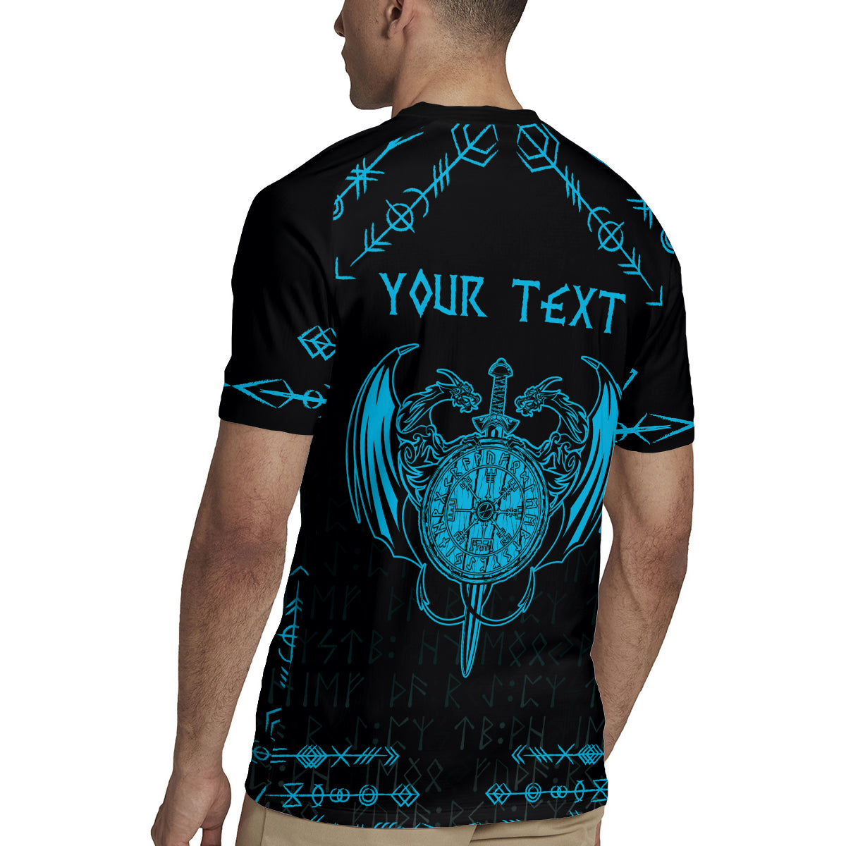 Personalized Viking Dragon Rugby Jersey with Sword Blue Scandinavian Tattoo - Wonder Print Shop