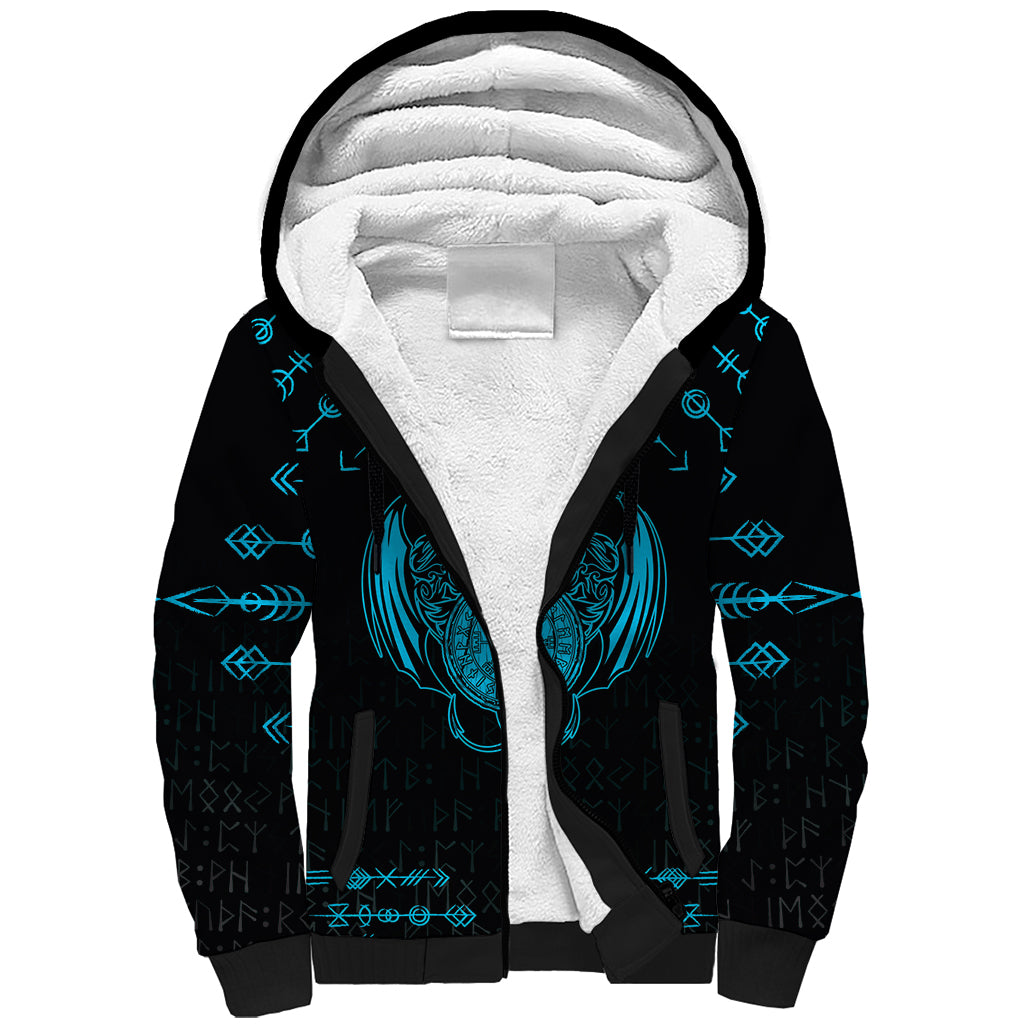 Personalized Viking Dragon Sherpa Hoodie with Sword Blue Scandinavian Tattoo - Wonder Print Shop