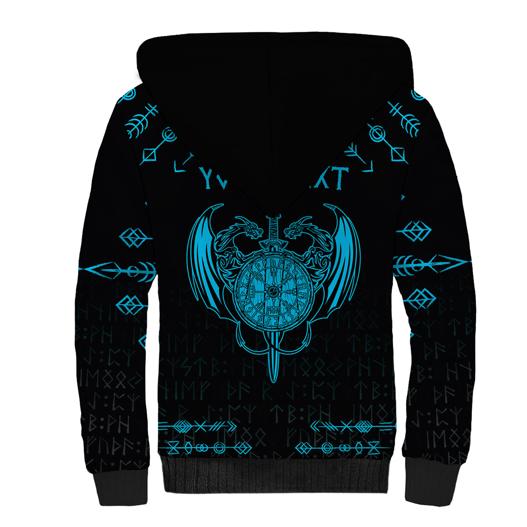 Personalized Viking Dragon Sherpa Hoodie with Sword Blue Scandinavian Tattoo - Wonder Print Shop