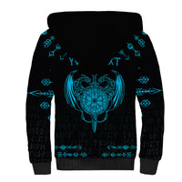 Personalized Viking Dragon Sherpa Hoodie with Sword Blue Scandinavian Tattoo - Wonder Print Shop