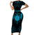 Personalized Viking Dragon Short Sleeve Bodycon Dress with Sword Blue Scandinavian Tattoo - Wonder Print Shop
