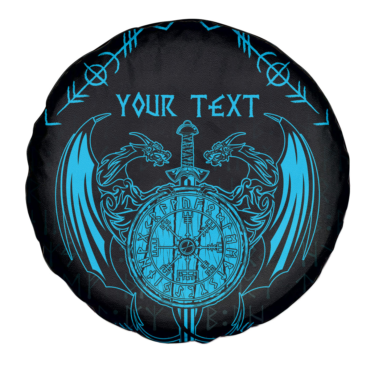 Personalized Viking Dragon Spare Tire Cover with Sword Blue Scandinavian Tattoo - Wonder Print Shop
