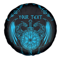 Personalized Viking Dragon Spare Tire Cover with Sword Blue Scandinavian Tattoo - Wonder Print Shop