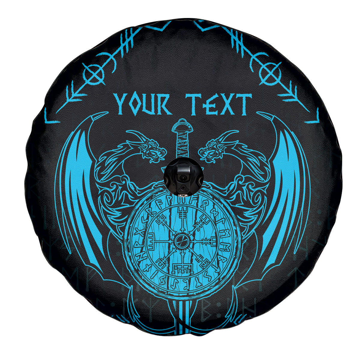 Personalized Viking Dragon Spare Tire Cover with Sword Blue Scandinavian Tattoo - Wonder Print Shop