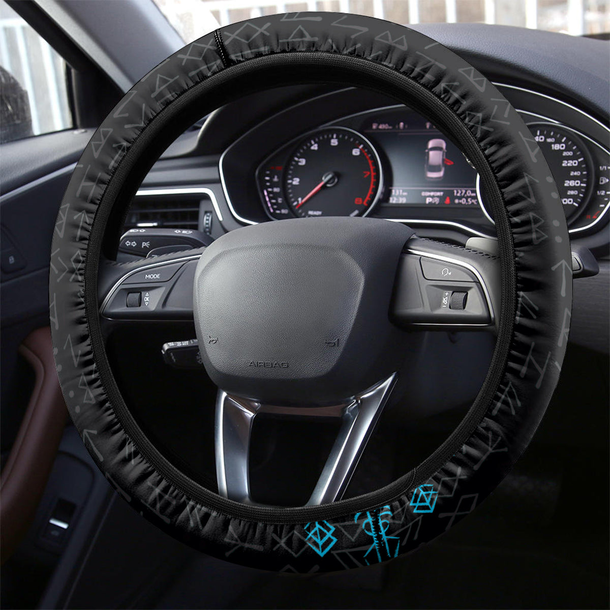 Viking Dragon Steering Wheel Cover with Sword Blue Scandinavian Tattoo - Wonder Print Shop