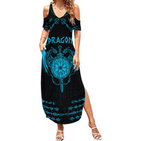 Personalized Viking Dragon Summer Maxi Dress with Sword Blue Scandinavian Tattoo - Wonder Print Shop
