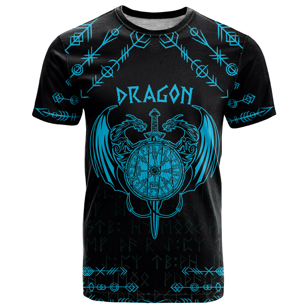 Personalized Viking Dragon T Shirt with Sword Blue Scandinavian Tattoo - Wonder Print Shop
