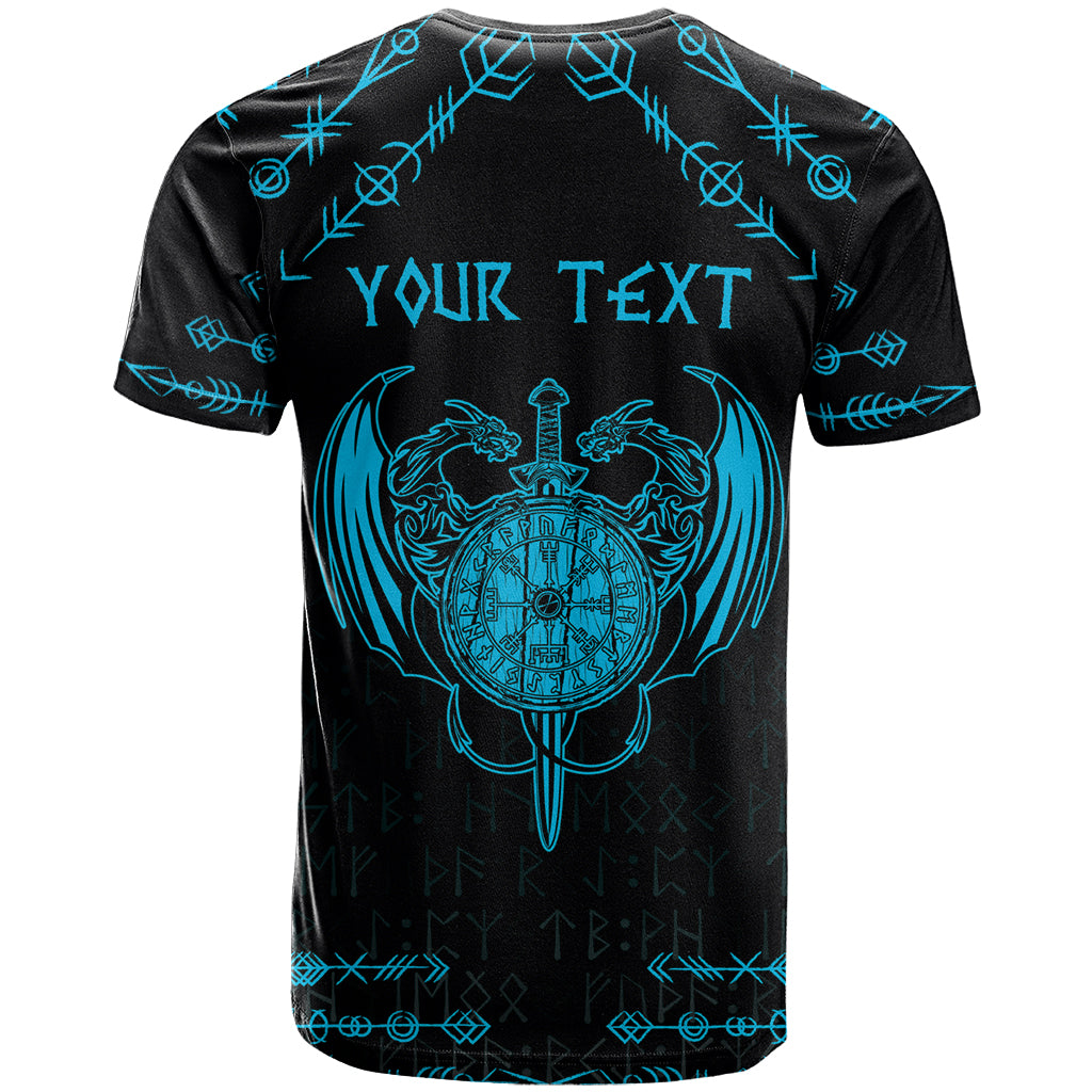 Personalized Viking Dragon T Shirt with Sword Blue Scandinavian Tattoo - Wonder Print Shop