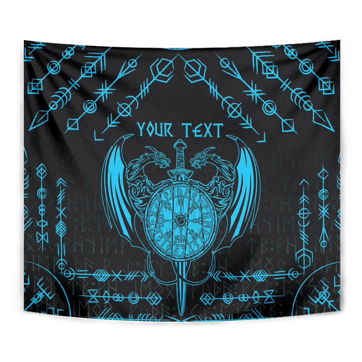 Personalized Viking Dragon Tapestry with Sword Blue Scandinavian Tattoo - Wonder Print Shop