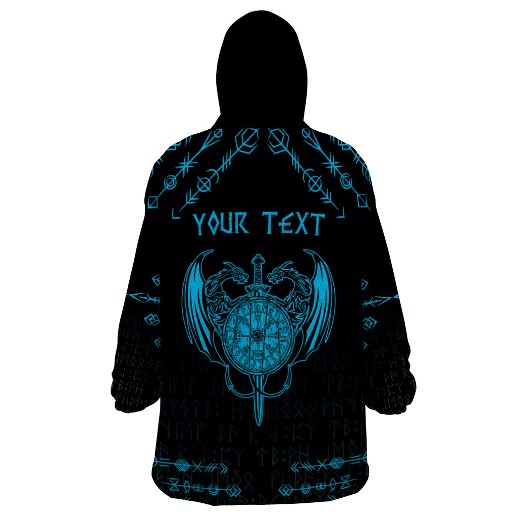 Personalized Viking Dragon Wearable Blanket Hoodie with Sword Blue Scandinavian Tattoo - Wonder Print Shop
