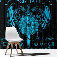 Personalized Viking Dragon Window Curtain with Sword Blue Scandinavian Tattoo - Wonder Print Shop