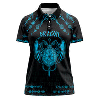 Personalized Viking Dragon Women Polo Shirt with Sword Blue Scandinavian Tattoo - Wonder Print Shop