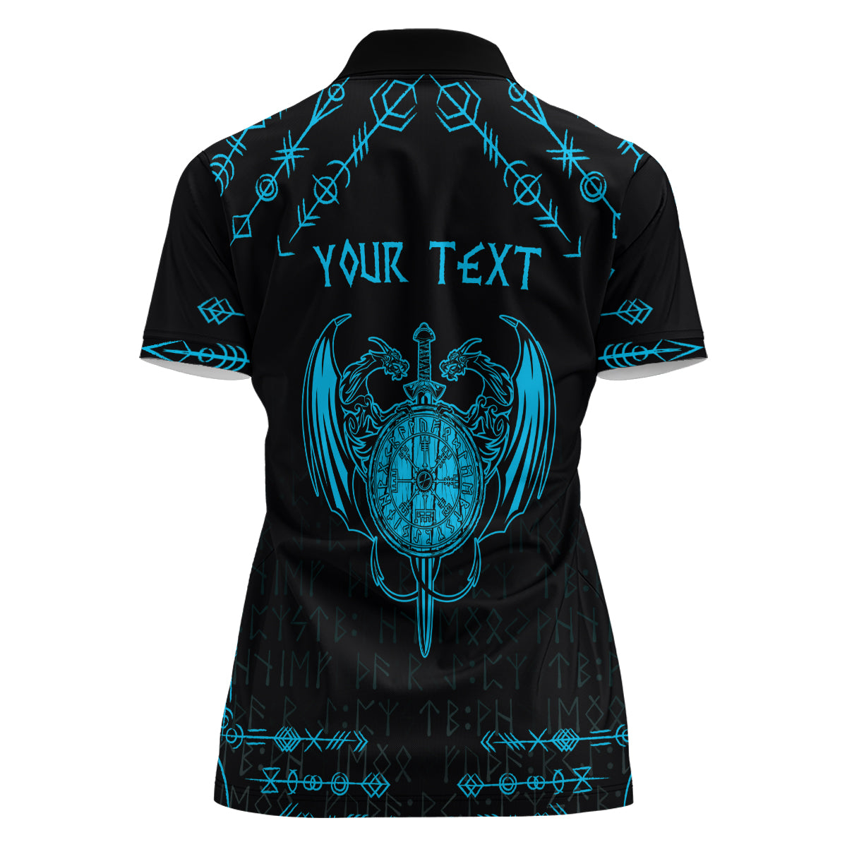 Personalized Viking Dragon Women Polo Shirt with Sword Blue Scandinavian Tattoo - Wonder Print Shop