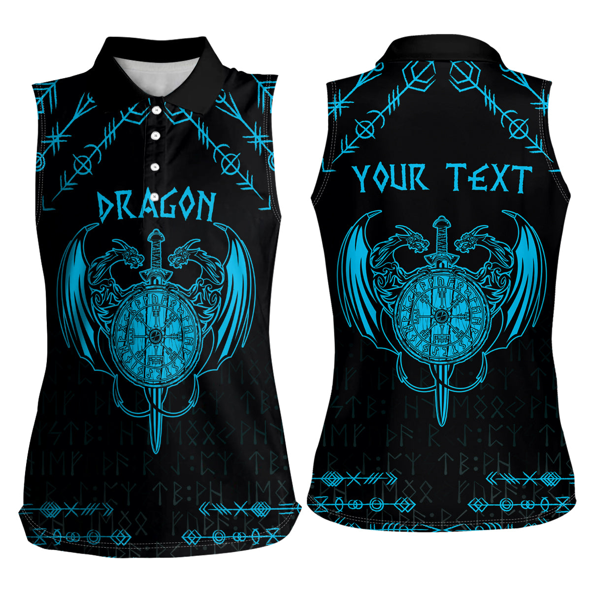 Personalized Viking Dragon Women Sleeveless Polo Shirt with Sword Blue Scandinavian Tattoo - Wonder Print Shop