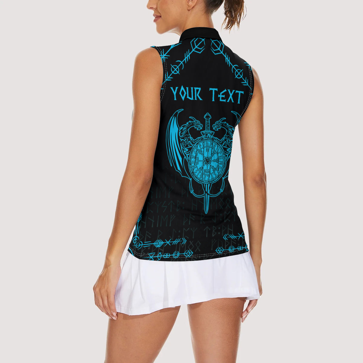 Personalized Viking Dragon Women Sleeveless Polo Shirt with Sword Blue Scandinavian Tattoo - Wonder Print Shop