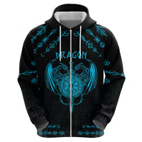 Personalized Viking Dragon Zip Hoodie with Sword Blue Scandinavian Tattoo - Wonder Print Shop