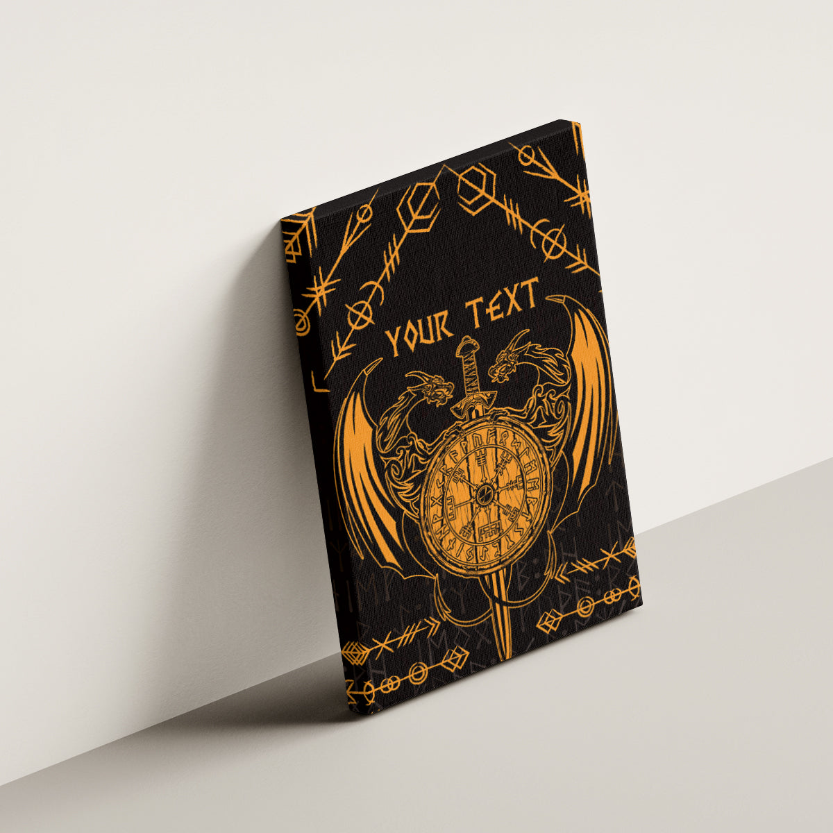 Personalized Viking Dragon Canvas Wall Art with Sword Gold Scandinavian Tattoo LT9 - Wonder Print Shop