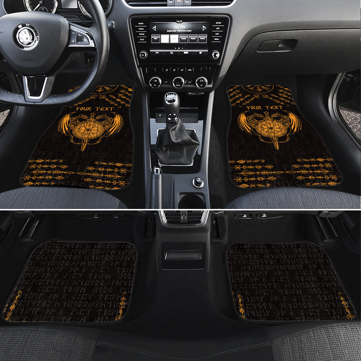 Personalized Viking Dragon Car Mats with Sword Gold Scandinavian Tattoo