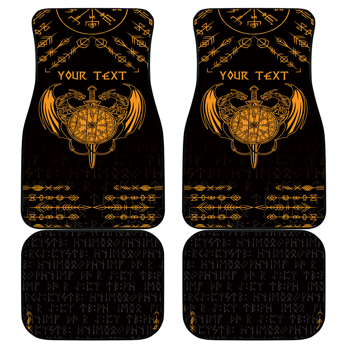 Personalized Viking Dragon Car Mats with Sword Gold Scandinavian Tattoo LT9 - Wonder Print Shop
