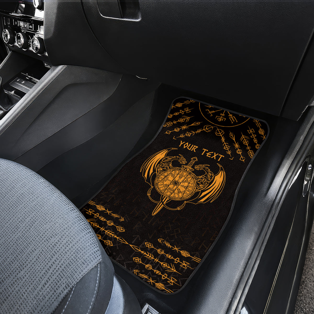 Personalized Viking Dragon Car Mats with Sword Gold Scandinavian Tattoo LT9 - Wonder Print Shop