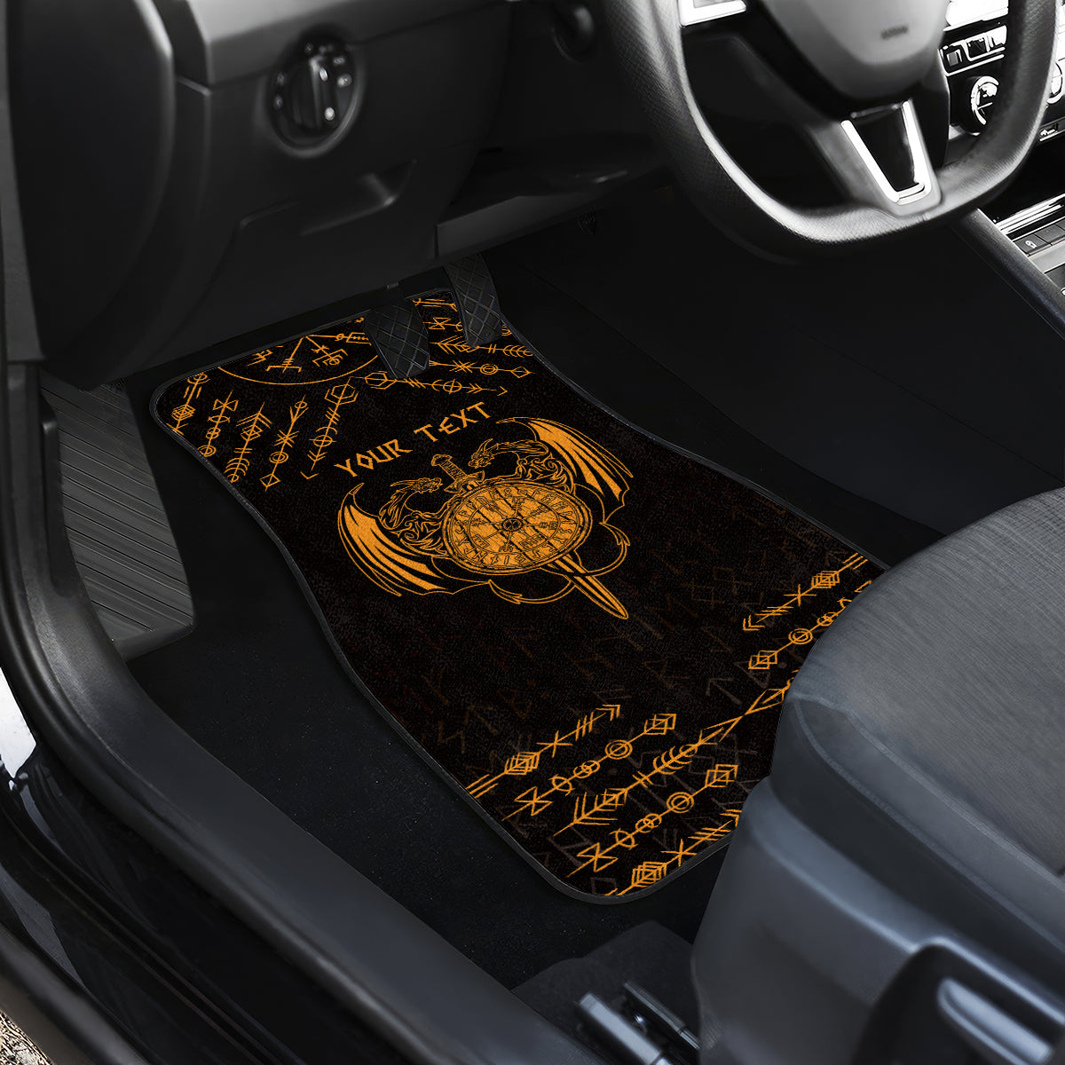 Personalized Viking Dragon Car Mats with Sword Gold Scandinavian Tattoo LT9 - Wonder Print Shop