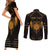Personalized Viking Dragon Couples Matching Short Sleeve Bodycon Dress and Long Sleeve Button Shirt with Sword Gold Scandinavian Tattoo LT9 - Wonder Print Shop
