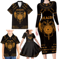 Personalized Viking Dragon Family Matching Long Sleeve Bodycon Dress and Hawaiian Shirt with Sword Gold Scandinavian Tattoo LT9 - Wonder Print Shop