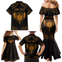 Personalized Viking Dragon Family Matching Mermaid Dress and Hawaiian Shirt with Sword Gold Scandinavian Tattoo LT9 - Wonder Print Shop