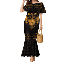 Personalized Viking Dragon Family Matching Mermaid Dress and Hawaiian Shirt with Sword Gold Scandinavian Tattoo LT9 - Wonder Print Shop