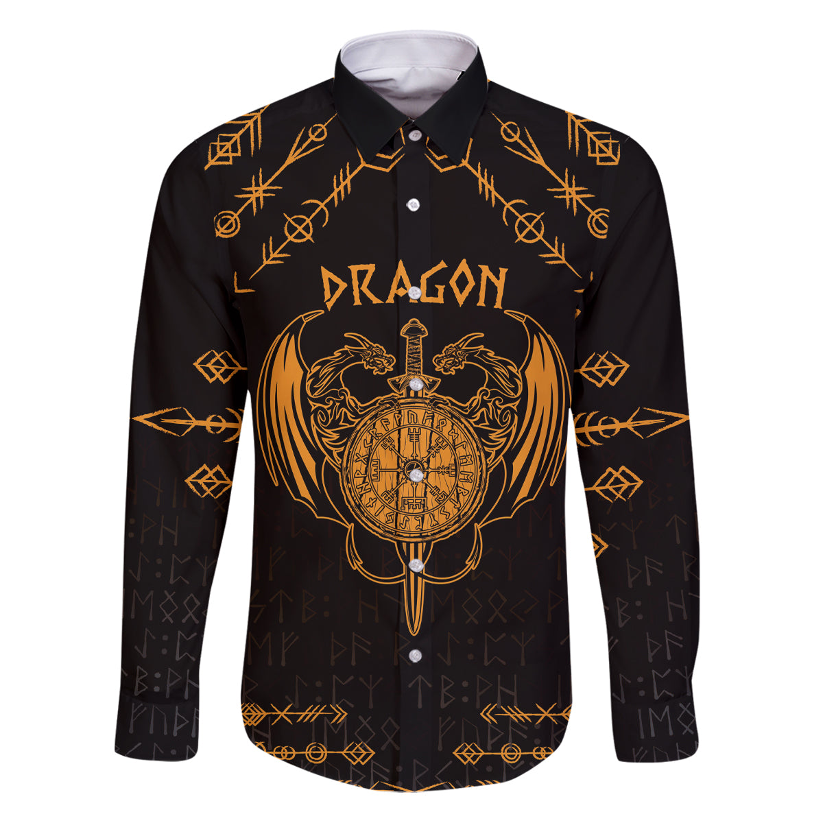 Personalized Viking Dragon Family Matching Puletasi and Hawaiian Shirt with Sword Gold Scandinavian Tattoo - Wonder Print Shop