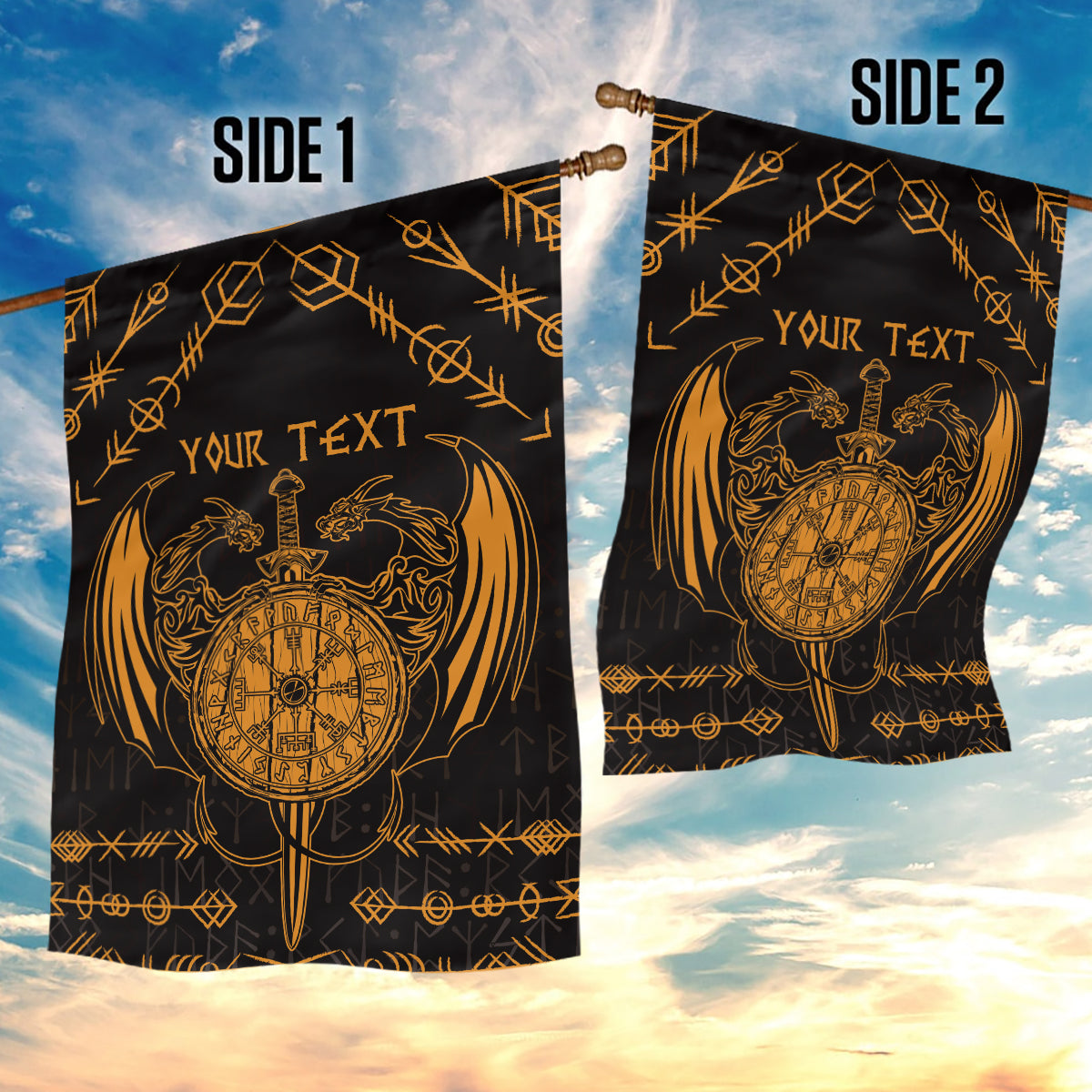 Personalized Viking Dragon Garden Flag with Sword Gold Scandinavian Tattoo - Wonder Print Shop