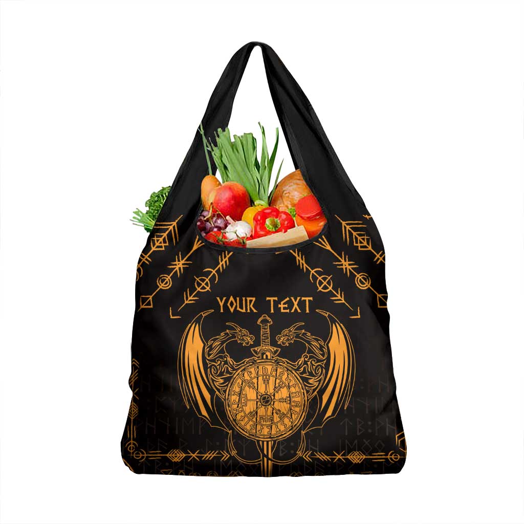 Personalized Viking Dragon Grocery Bag with Sword Gold Scandinavian Tattoo