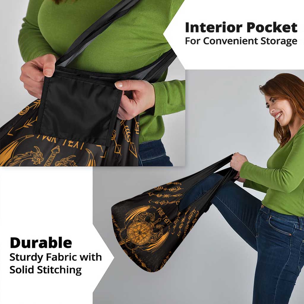 Personalized Viking Dragon Grocery Bag with Sword Gold Scandinavian Tattoo