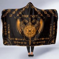 Personalized Viking Dragon Hooded Blanket with Sword Gold Scandinavian Tattoo