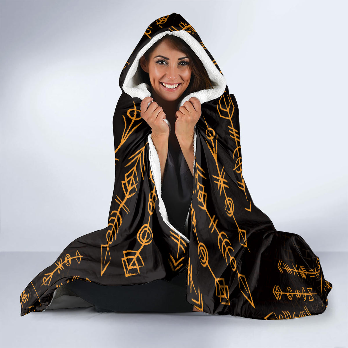 Personalized Viking Dragon Hooded Blanket with Sword Gold Scandinavian Tattoo