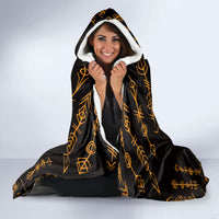 Personalized Viking Dragon Hooded Blanket with Sword Gold Scandinavian Tattoo