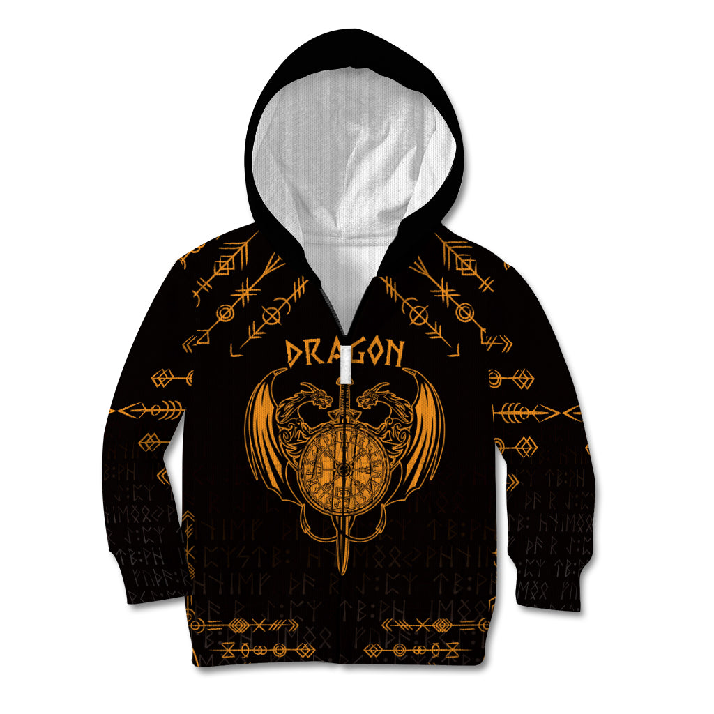 Personalized Viking Dragon Kid Hoodie with Sword Gold Scandinavian Tattoo - Wonder Print Shop