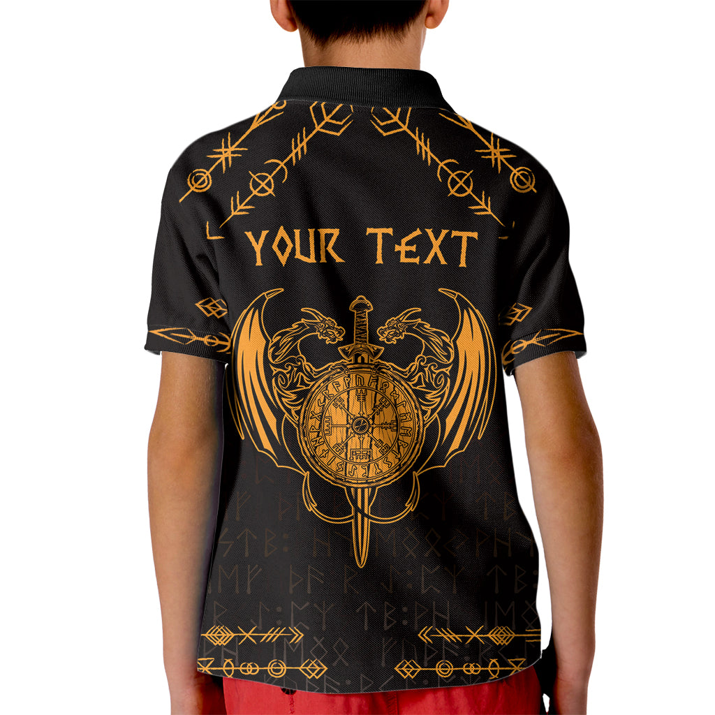 Personalized Viking Dragon Kid Polo Shirt with Sword Gold Scandinavian Tattoo - Wonder Print Shop