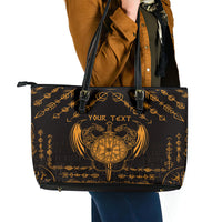 Personalized Viking Dragon Leather Tote Bag with Sword Gold Scandinavian Tattoo - Wonder Print Shop