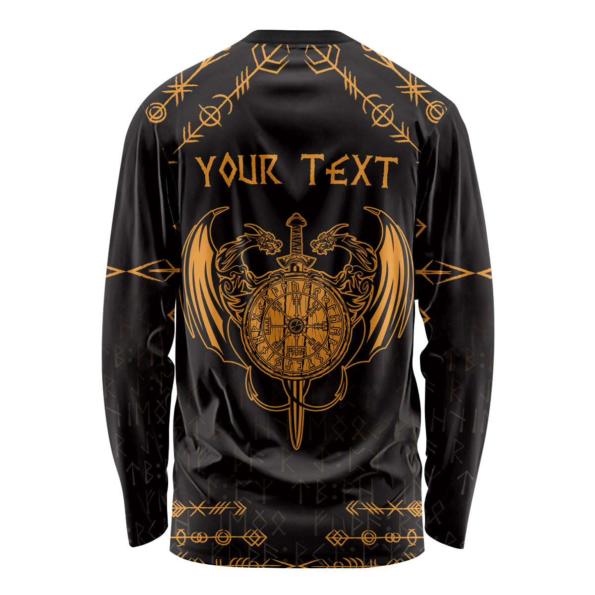 Personalized Viking Dragon Long Sleeve Shirt with Sword Gold Scandinavian Tattoo - Wonder Print Shop