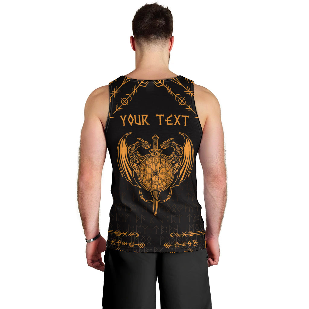 Personalized Viking Dragon Men Tank Top with Sword Gold Scandinavian Tattoo - Wonder Print Shop