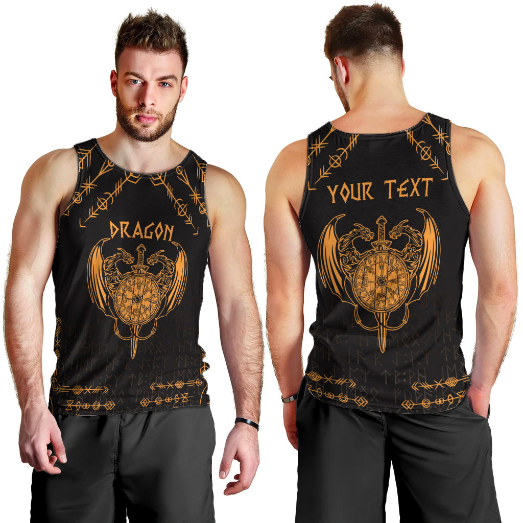 Personalized Viking Dragon Men Tank Top with Sword Gold Scandinavian Tattoo - Wonder Print Shop