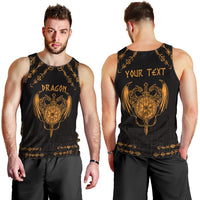 Personalized Viking Dragon Men Tank Top with Sword Gold Scandinavian Tattoo - Wonder Print Shop