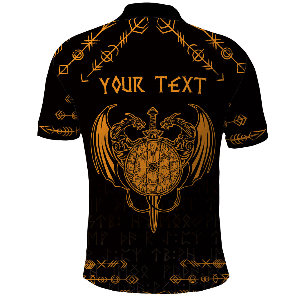 Personalized Viking Dragon Polo Shirt with Sword Gold Scandinavian Tattoo - Wonder Print Shop