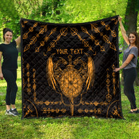 Personalized Viking Dragon Quilt with Sword Gold Scandinavian Tattoo - Wonder Print Shop