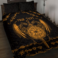 Personalized Viking Dragon Quilt Bed Set with Sword Gold Scandinavian Tattoo - Wonder Print Shop
